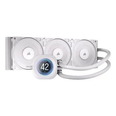 Corsair Nautilus 360 RS LCD Liquid Cooler Dissipatore a Liquido per CPU Schermo LCD IPS da 2,1", AIO da 360 mm, Bassa Rumorosità, Daisy-Chain, Intel Lga 1851/1700, AMD AM5/AM4 - 3 Ventole RS120 Incluse - Bianco