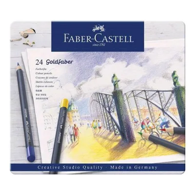 Faber Castell Goldfaber Pastelli 3.3 mm Colori Assortiti Astuccio in Metallo Conf. 24 Pz.
