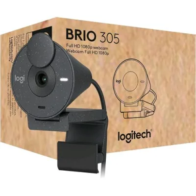 Logitech Brio 305 Webcam Full HD 2MP con Correzione Dell'illuminazione Microfoni con Riduzione del Rumore Copriobiettivo USB-C Compatibile con Microsoft Teams Zoom Google Meet Grafite