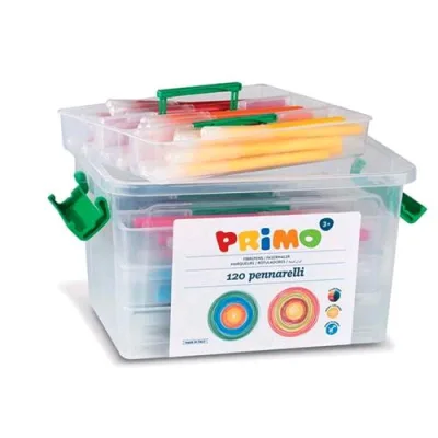 Primo Contenitore Pennarelli Lavabili Atossici Punta Fine 12 Colori Assortiti Conf. 120 Pz.