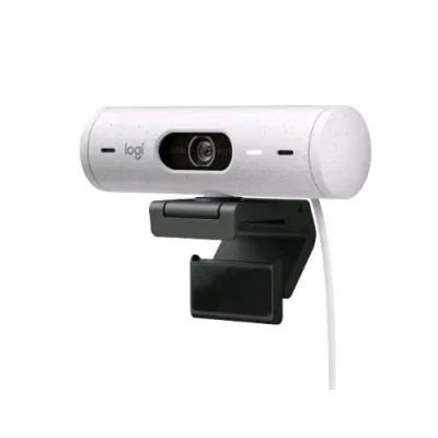 Logitech Brio 500 Webcam Full HD Correzione Luce Auto-Framing Show Mode Microfono Riduzione del Rumore Copertura Privacy Funziona con Microsoft Teams Google Meet Zoom Bianco Nero