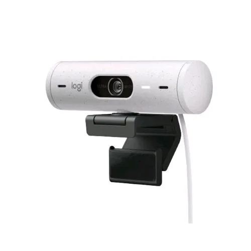 Logitech Brio 500 Webcam Full HD Correzione Luce Auto-Framing Show Mode Microfono Riduzione del Rumore Copertura Privacy Funziona con Microsoft Teams Google Meet Zoom Bianco Nero