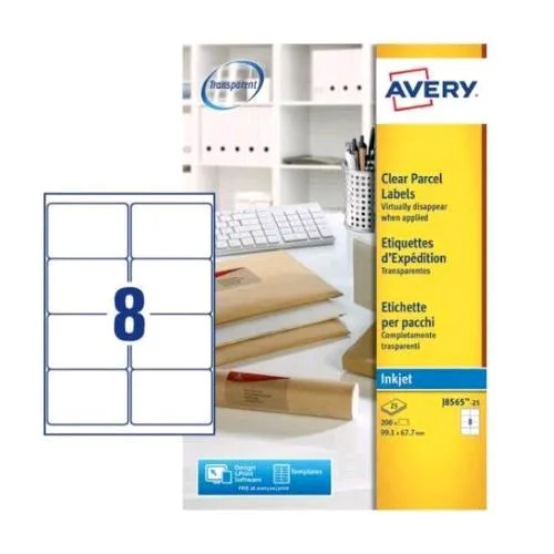 Avery Conf 200 Etichette Adesive per Stampanti Inkjet Indirizzi per Pacchi 99,1X67,7 mm Opaco Trasparente