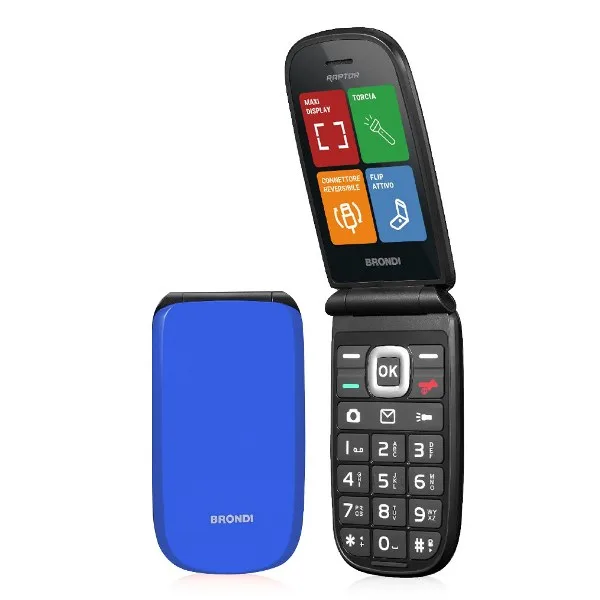 Brondi Raptor Dual SIM 2.8" Clamshell Flip Attivo Ampio Display 3 Pulsanti Accesso Rapido USB-C Italia Blu Metal