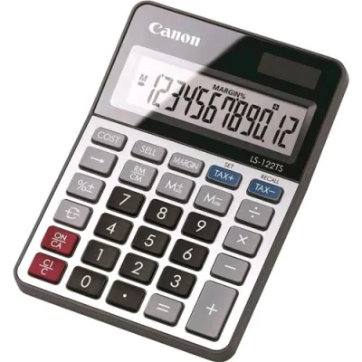 Canon LS-122TS DBL Calcolatrice da Tavolo 12 Cifre Display LCD Inclinato Solare e Batterie Grigio