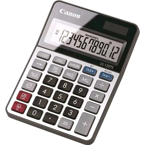 Canon LS-122TS DBL Calcolatrice da Tavolo 12 Cifre Display LCD Inclinato Solare e Batterie Grigio