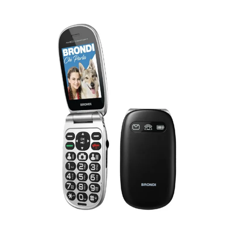 Brondi Raptor Dual SIM 2.8" Clamshell Flip Attivo Ampio Display 3 Pulsanti Accesso Rapido USB-C Italia Black Metal