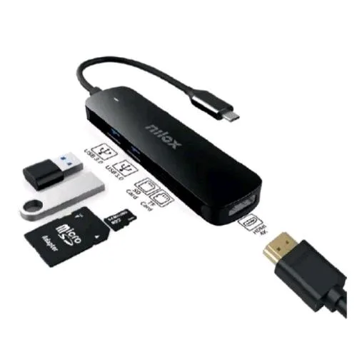Nilox NXDSUSBC05 Dock USB-C 3 x USB 3.0 1 x HDMI 4K-SD Card -TF Card Nero