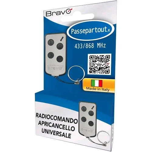 Bravo Passepartoutx Radiocomando Apricancello Universale Autoapprendente 433/868 MHz 4 Banchi Memoria Codice Fisso