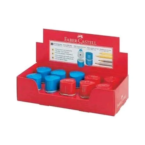 Faber Castell Grip Espositore Temperamatite in Plastica 3 Fori con Serbatoio Col. Rosso/Blu Conf 10 Pz.