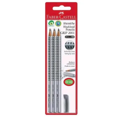 Faber Castell Grip Matita con Gommino Gradazione HB Argento Conf 3 Pz.