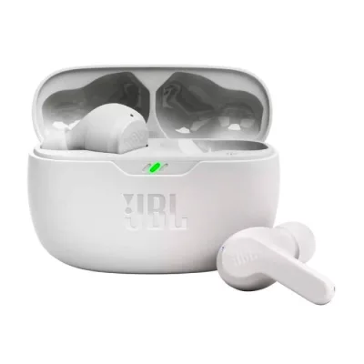 Jbl Wave Beam Auricolari Wireless in-Ear Bluetooth, Waterproof IP54 e Antipolvere IPX2, Deep Bass Sound, Tecnologia Smart Ambient e Voice Aware, fino a 32 H di Autonomia, Bianco