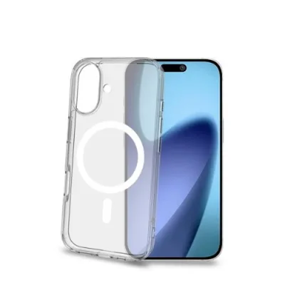 Celly Apple iPHONE 17 Cover Morbida Trasparente in Tpu Magsafe con Anello Magnetico Colore Bianco