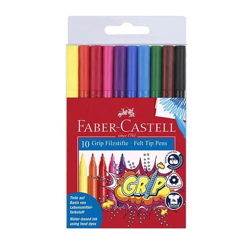 Faber Castell Grip Pennarelli Lavabili Atossici Punta Fine Colori Assortiti Conf. 10 Pz.