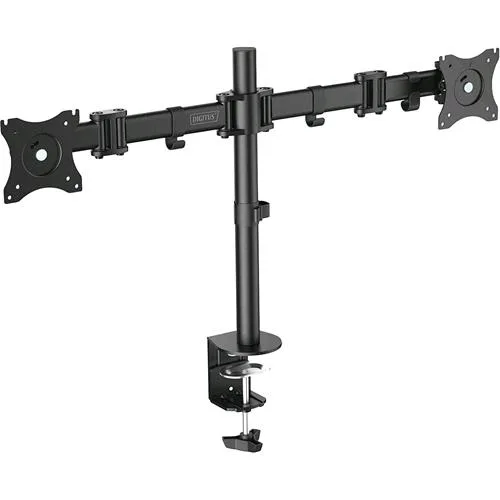 Digitus da-90349 Supporto Universale per Due Monitor con Supporto a Morsetto da Tavolo Girevole 90°, Inclinabile di 30°ORIENTABILE a 360° Portata Massima 2 x 8 kg Vesa 100 x 100 Colore Nero