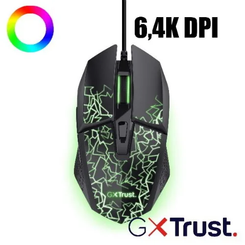 Trust GXT113 Felox Mouse Gaming Illuminato Cablato USB 6.400 DPI Regolabili 6 Pulsanti Programmabili Nero