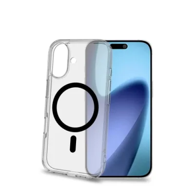 Celly Apple iPHONE 17 Cover Morbida Trasparente in Tpu Magsafe con Anello Magnetico Colore Nero