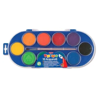 Primo Morocolor Acquerelli in Scatola di Plastica 10 Pastiglie da 44 mm Colori Assortiti