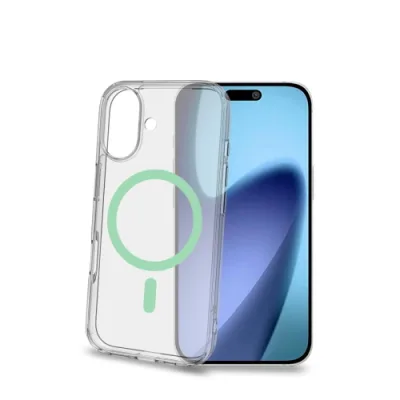 Celly Apple iPHONE 17 Cover Morbida Trasparente in Tpu Magsafe con Anello Magnetico Colore Verde