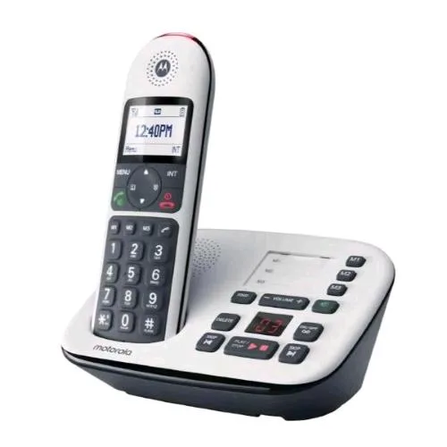 Motorola CD5001 Cordless Senior con Segreteria Telefonica Tasti Grandi Retroilluminati Ampio Display Retro in Gomma Antisicivolo Vivavoce Blocco Chiamate Compatibile con Aparecchi Acustici Modalita' Notturna Nero/Bianco