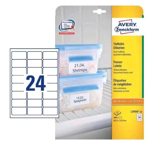 Avery Conf 600 Etichette Adesive per Freezer 63,5X33,9 M Bianco