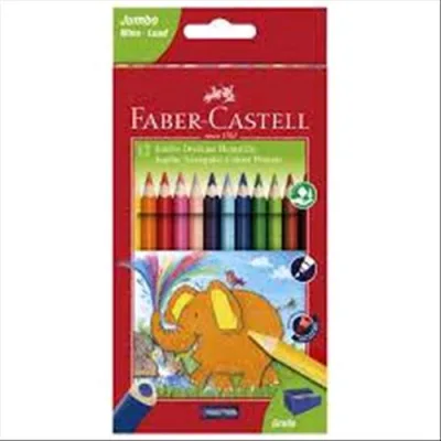 Faber Castell Jumbo Pastelli Fusto Triangolare Colori Assortiti Conf 12 Pz. + Temperamatita