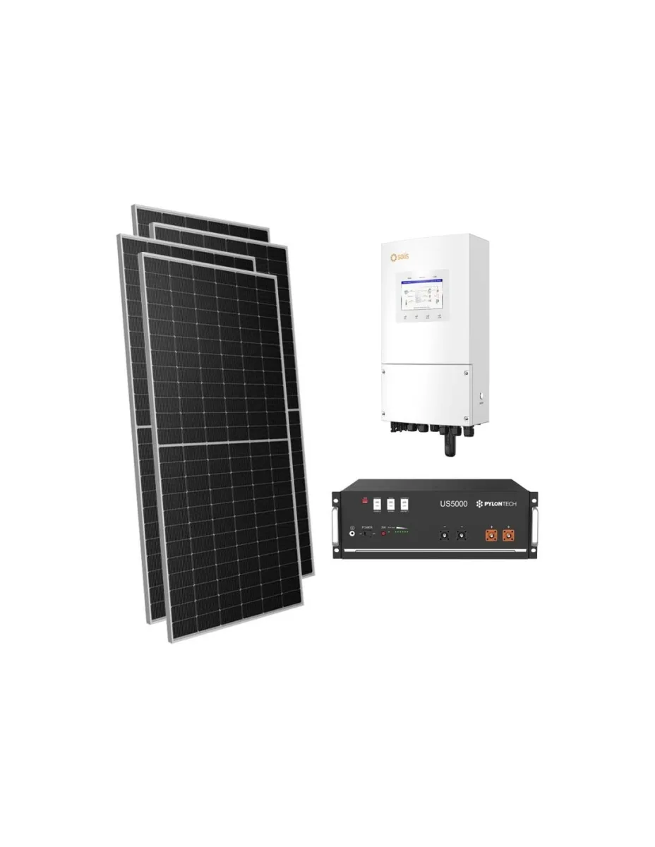 Kit fotovoltaico monofase 4165W inverter 3.6kW Solis batteria al litio 4.8kWh Pylontech US5000