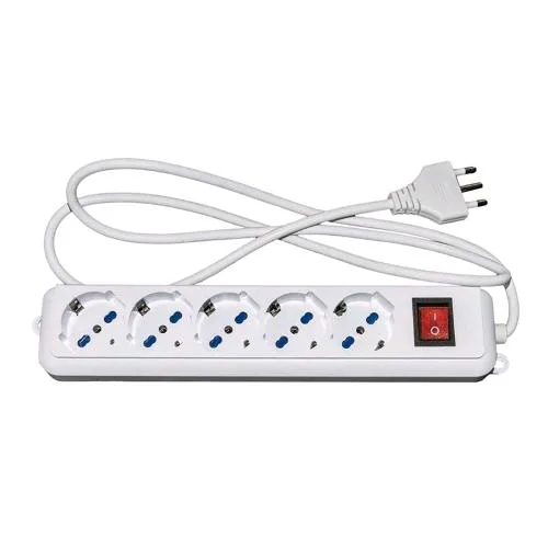 Digitus LKMP05L Multipresa 5 Posti Schuko/Bipasso Italiana 10/16A con Interruttore Cavo 1.5 m Spina Italiana Bianco