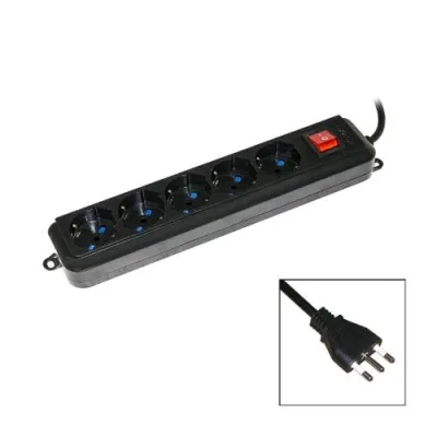 Digitus LKMP05LN Multipresa 5 Posti Schuko/Bipasso Italiana 10/16A con Interruttore Cavo 1.5 m Spina Italiana Nero