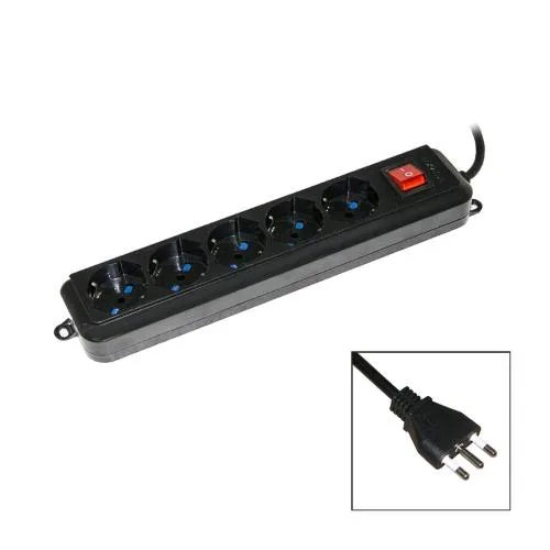 Digitus LKMP05LN Multipresa 5 Posti Schuko/Bipasso Italiana 10/16A con Interruttore Cavo 1.5 m Spina Italiana Nero