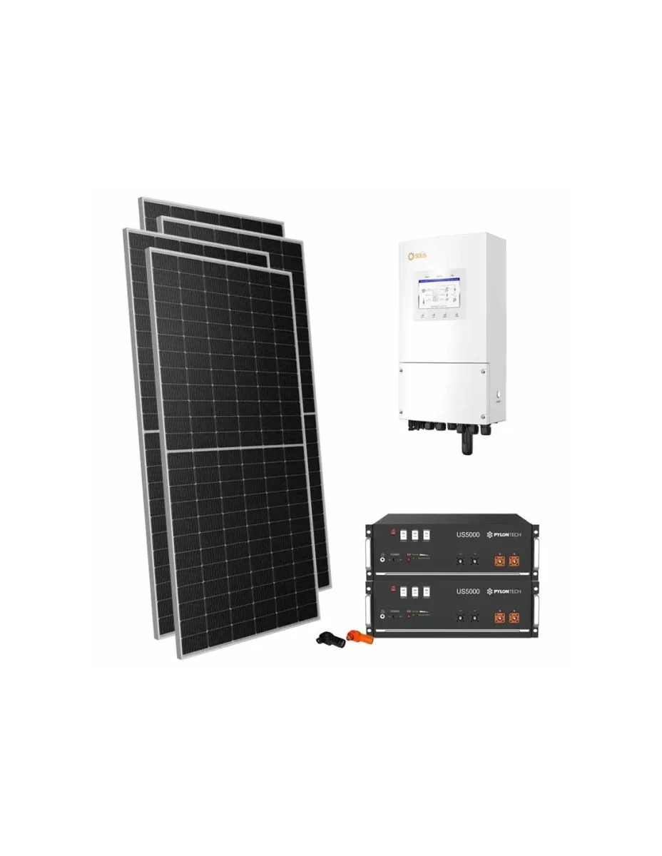 Kit fotovoltaico monofase 4165W inverter 3.6kW Solis batteria al litio 9.6kWh Pylontech US5000