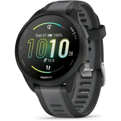 Garmin Forerunner 165 Smartwatch Runner 43mm GPS Cardio VO2MAX Report Mattutino HRV Status Piani Gratuiti 5K 10K e 21K Training Readiness Garminpay Black & Slate Gray