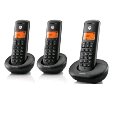 Motorola E203 Telefono Cordless DECT Trio con 3 Portatili Vivavoce Tasto Non Disturbare Blocco Chiamate Nero