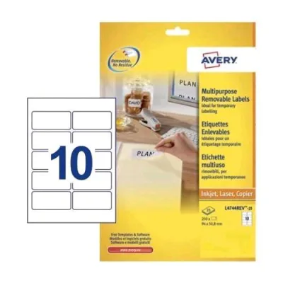 Avery Etichette Rimovibili Adesive Bianche 96 x 50,8MM Conf 25 Pz.