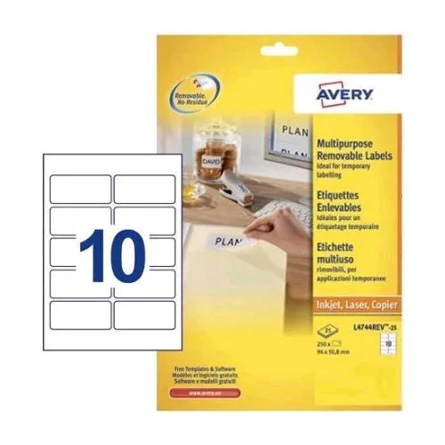 Avery Etichette Rimovibili Adesive Bianche 96 x 50,8MM Conf 25 Pz.