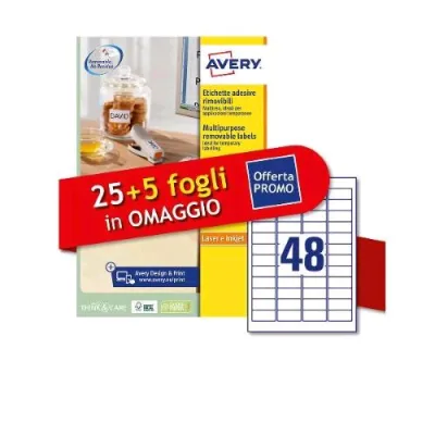 Avery L4736REV-30P Etichette Adesive Rimovibili Stampa Laser 45.7X21.2 mm Bianco Conf 1440 Pz.
