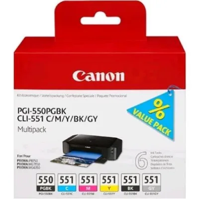 Canon Multipack Pgi-550 Pgbk + Cli-551 (Nero + Ciano + Magenta + Giallo)