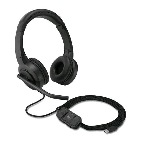 Kensington H1000 Cuffia On-Eear USB-C con Audio HD Microfono con Cancellazione del Rumore Luci LED e Driver da 40 mm con Modalità Plug & Play Universale Black