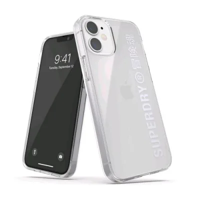 Superdry Apple iPHONE 12 Mini Cover in Tpu Chiusura a Scatto Logo Supedry Stampato Silver