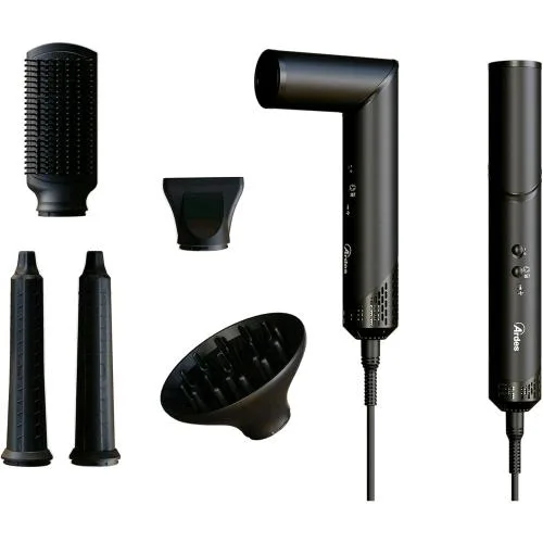 Ardes Estylia ARPHON03 Styler e Asciugacapelli 3 in 1 1.500 W Motore Digitale 110.000 Giri 5 Accessori con Arricciacapelli Automatico Destra e Sinistra Tecnologia Coanda, Spazzola Lisciante, Concentratore e Diffusore Nero