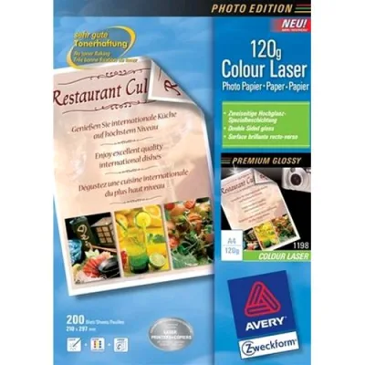 Avery-Zweckform 1198 Risma 200 Fogli Carta Fotografica Formato A4 120 g/M2 Colore Bianco Finitura Lucida