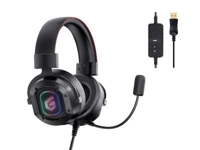 Conceptronic Cuffie con Microfono Gaming STERE0 USB Comandi Sul Cavo RGB Nero