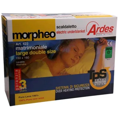 Ardes Morpheo 422 Scaldaletto Matrimoniale (150 x 160) 100% Lana Riscaldamento Indipendente Singola Piazza Due Commutatori Separabili a Due Posizioni TPS Lavabile a Mano Garanzia Italia