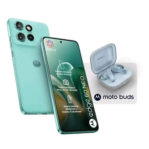 Motorola Edge 60 Neo 5G Dual SIM 6.36" Octa Core 256GB RAM 8GB 5G Italia Pantone Frostbite Bundle + Moto Buds Aricolari Bluetooth