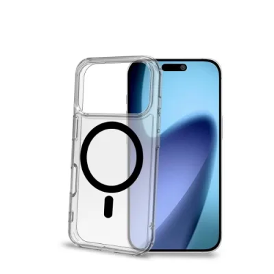 Celly Apple iPHONE 17 Pro Cover Morbida Trasparente in Tpu Magsafe con Anello Magnetico Colore Nero