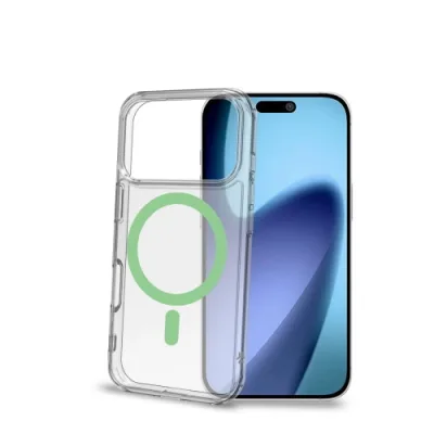 Celly Apple iPHONE 17 Pro Cover Morbida Trasparente in Tpu Magsafe con Anello Magnetico Colore Verde