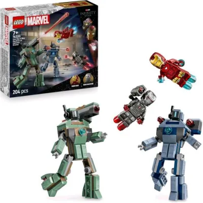 LEGO Marvel Iron Man e War Machine VS Droni Hammer con 2 Minifigure e 2 Action Figure