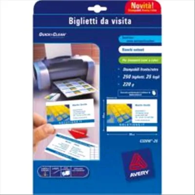 Avery-Zweckform C32016-25 Conf 250 Bigliettini da Visita 84X54 mm per Stampanti Laser/Inkjet 220 g/M2 Bianco Opaco