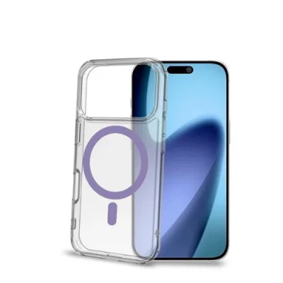 Celly Apple iPHONE 17 Pro Cover Morbida Trasparente in Tpu Magsafe con Anello Magnetico Colore Viola