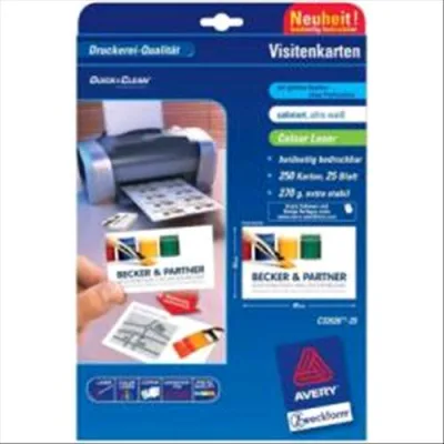 Avery-Zweckform C32026-25 Conf 250 Bigliettini da Visita 84X54 mm per Stampanti Laser/Inkjet 270 g/M2 Bianco Opaco
